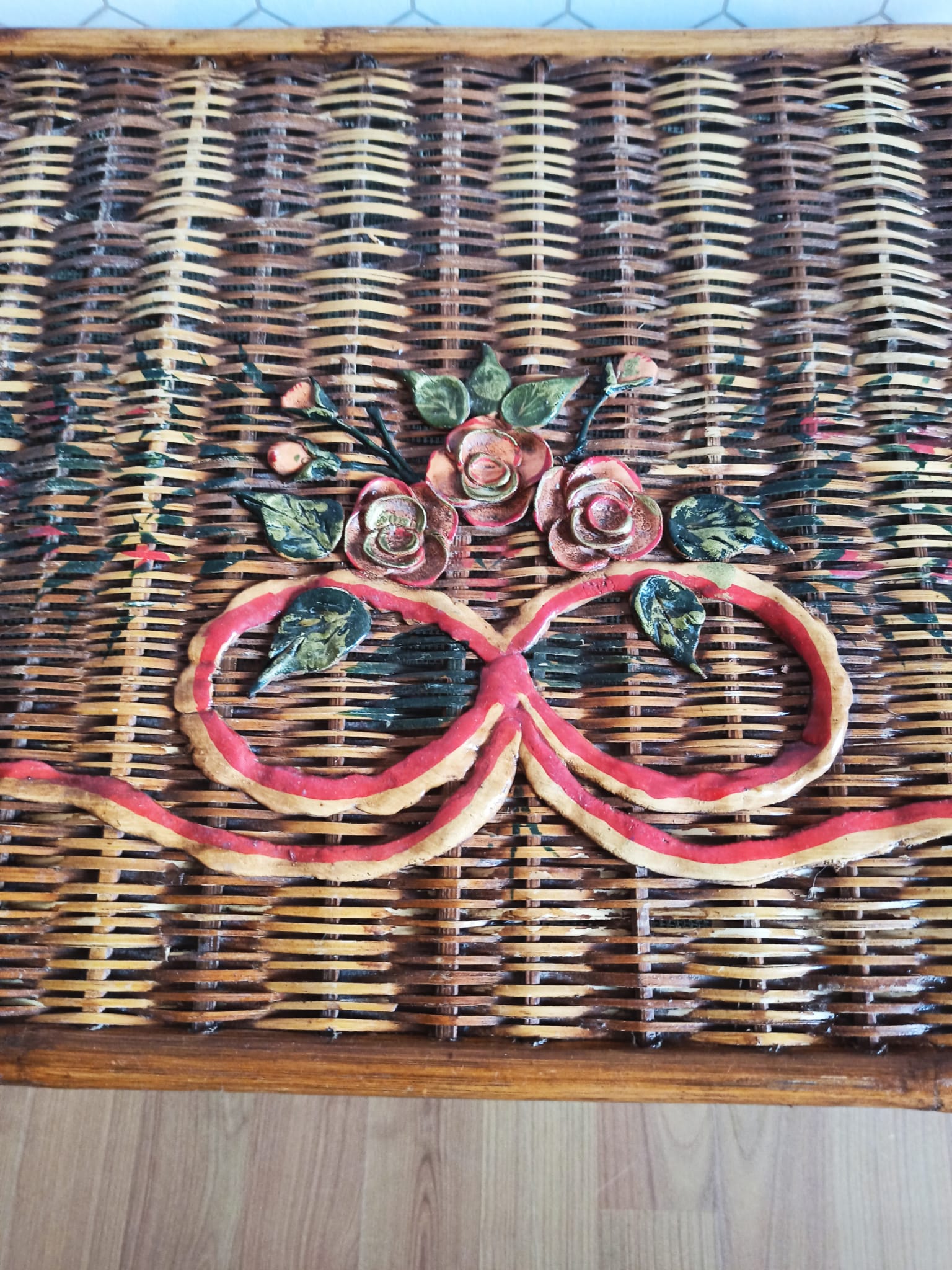 Ancient wicker, rattan and bamboo chest