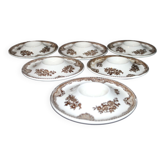 Set of 6 vintage English earthenware shells - ENGLAND flowery egg holder cup