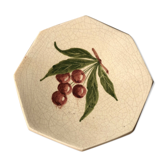 Empty cup pocket in cracked earthenware cherry decoration signed Lauray