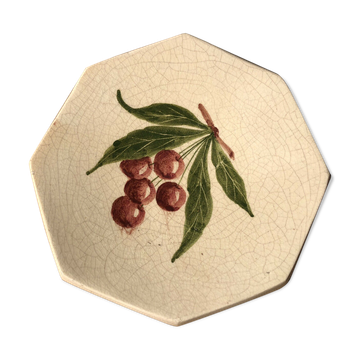 Empty cup pocket in cracked earthenware cherry decoration signed Lauray