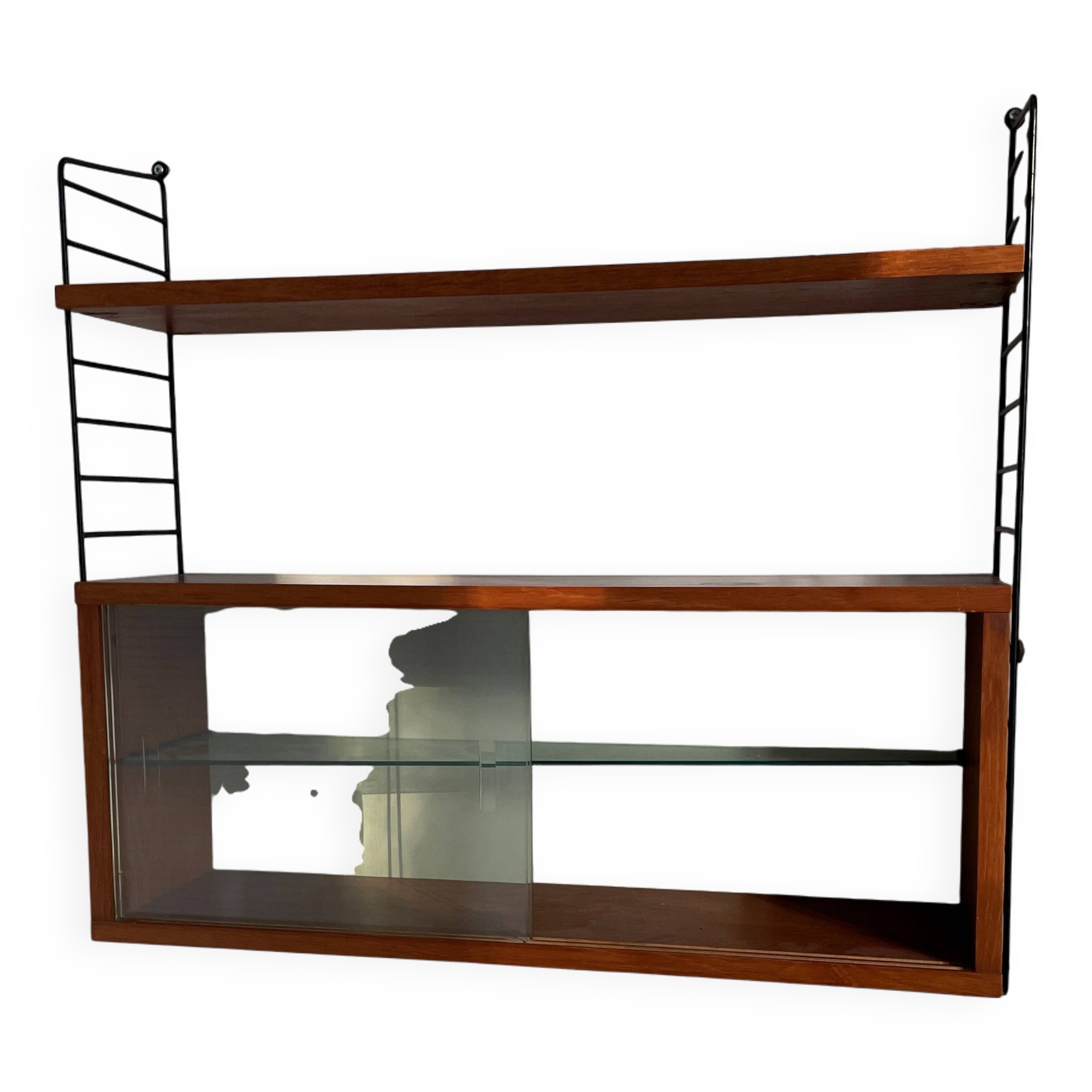 Etagère string vintage : caisson vitré + planche