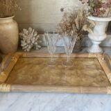 Vintage mother-of-pearl and rattan tray