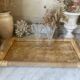 Plateau nacre et rotin vintage