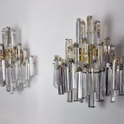 Pair of venini wall lamps, 3 levels, murano glass, italy, 1970