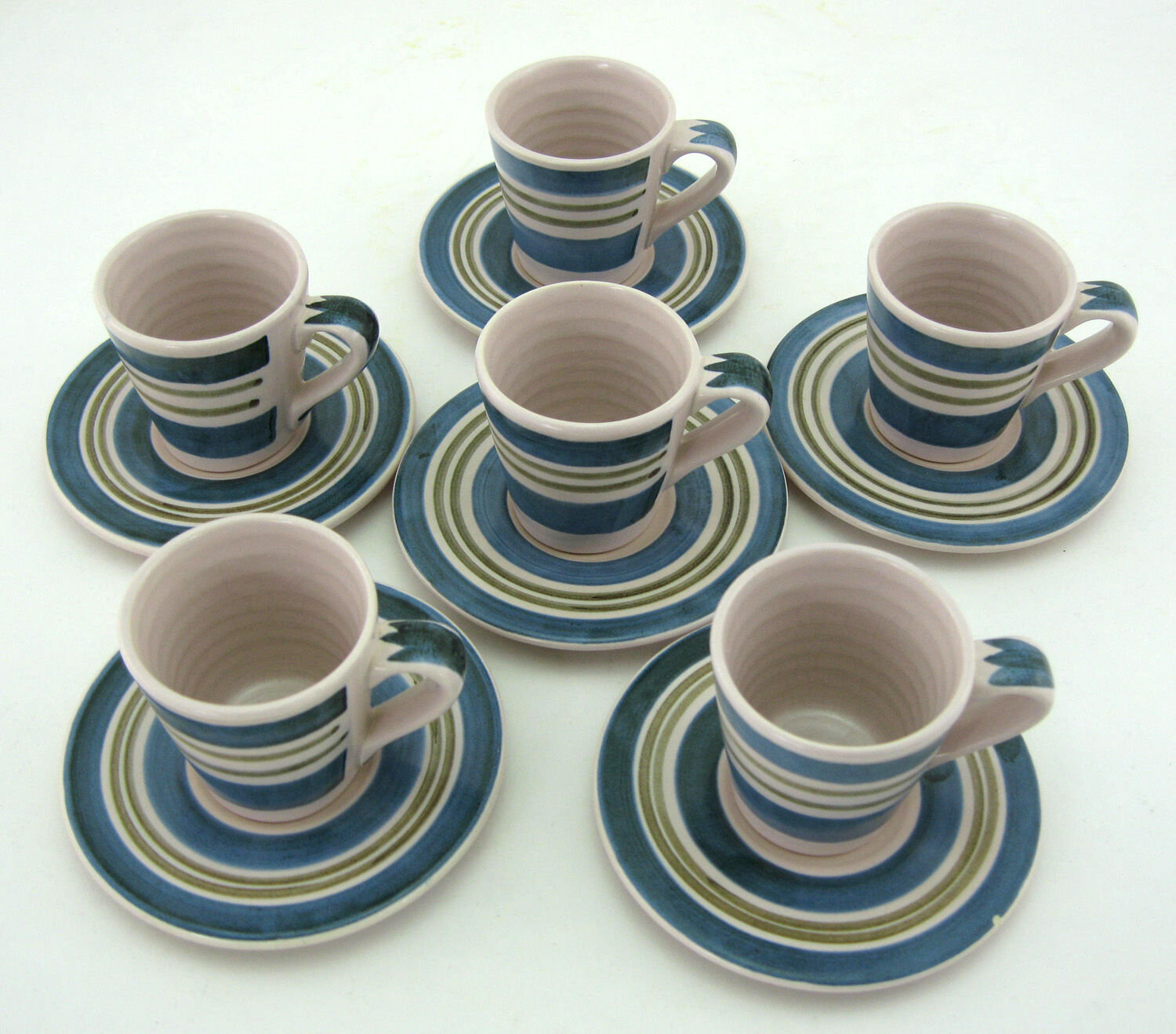 6 coffee cups - enamelled ceramic saucers