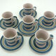 6 coffee cups - enamelled ceramic saucers