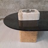 Coffee table with tray - travertine and glass - vintage.