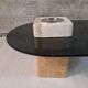 Table basse avec plateau travertin et verre vintage