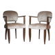 Pair of bridge chairs in wood and powder pink satin-effect fabric, Art Deco style