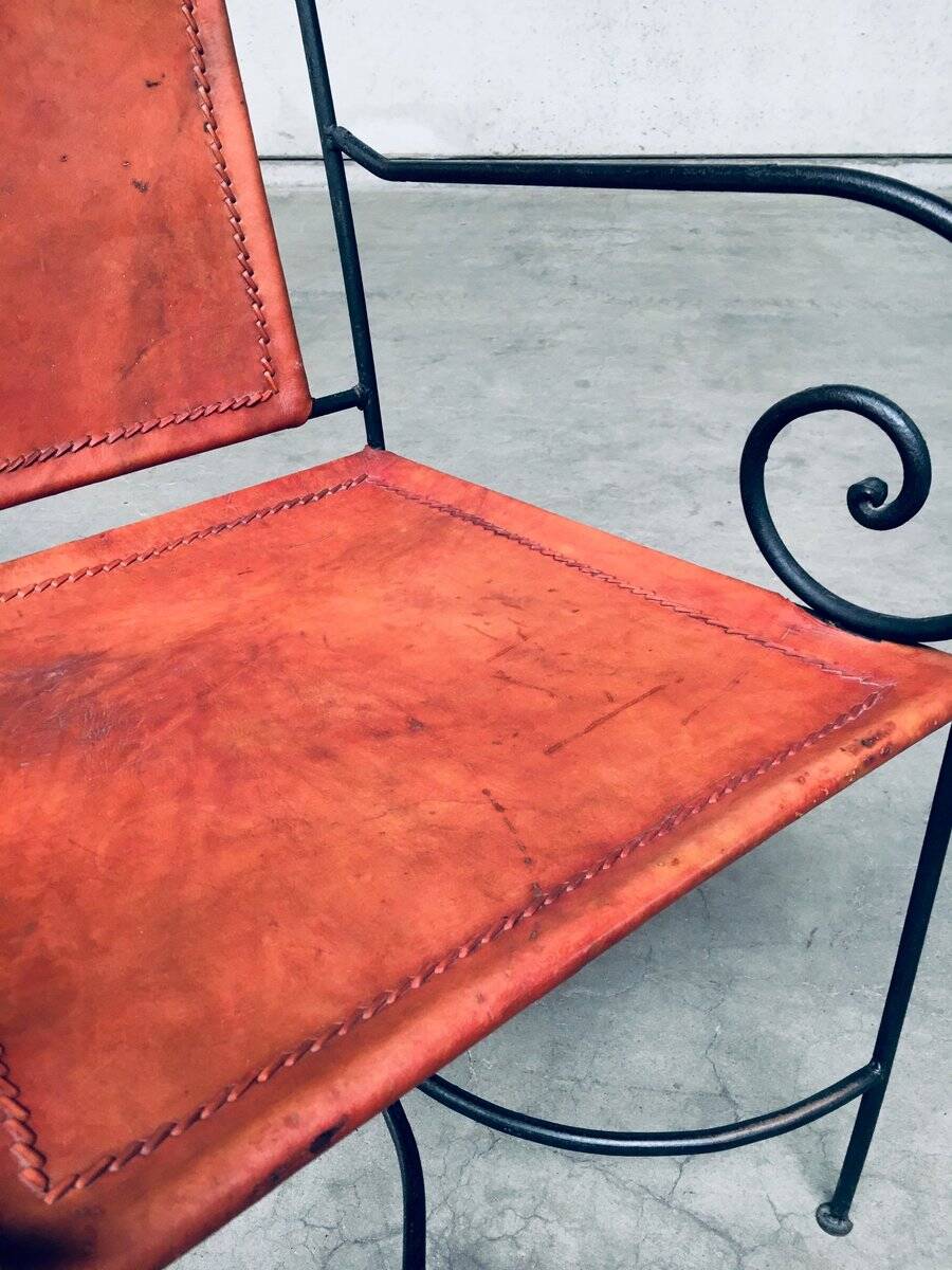 Wrought Iron and Leather Swirl Dining Chairs, Spain, 1960s, Set of 6