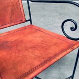 Wrought Iron and Leather Swirl Dining Chairs, Spain, 1960s, Set of 6