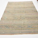 Tapis Kilim fait main rouge clair bleu 5x7 158x247 cm