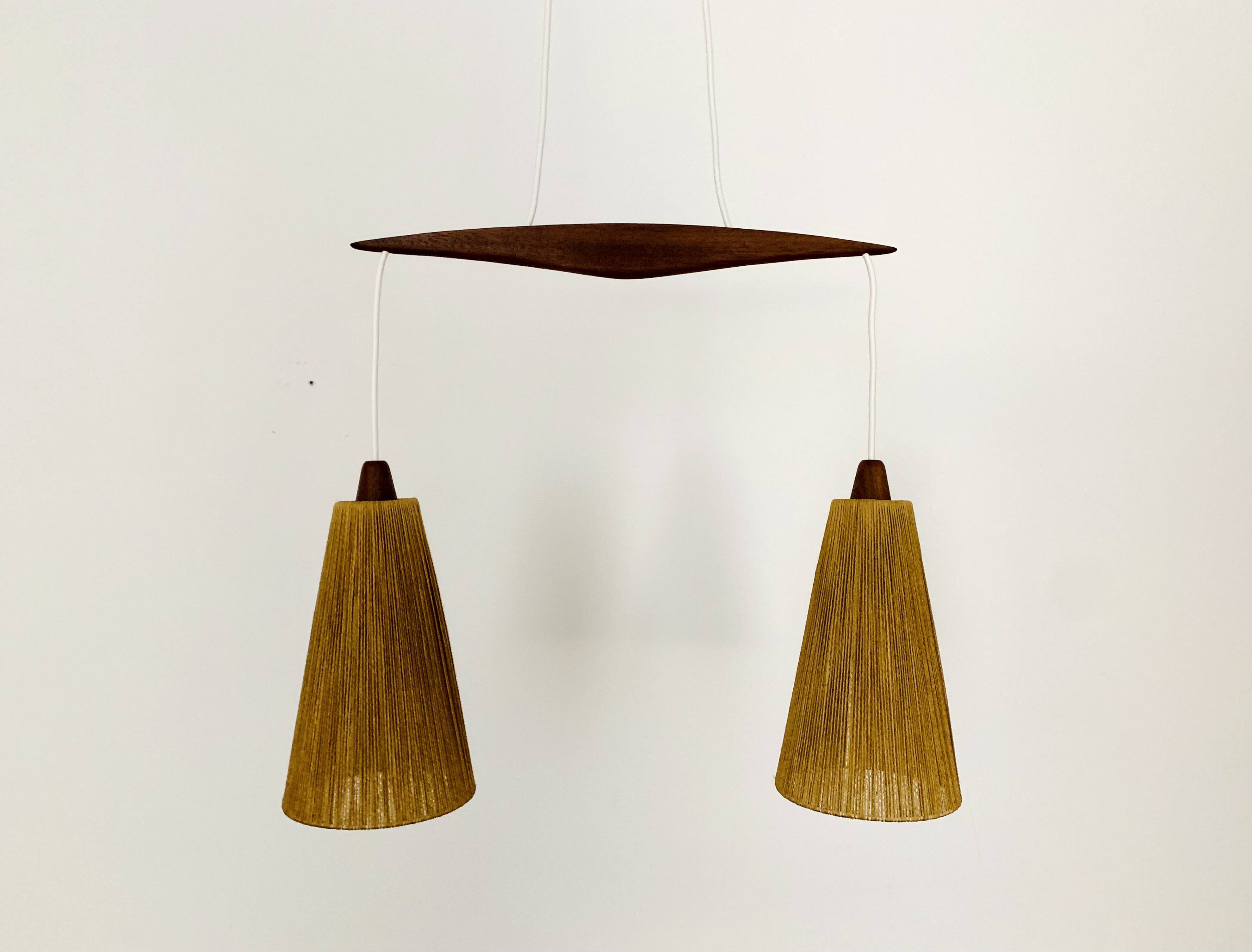 Teakwood and Sisal Pendant Lamp by Temde