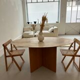 Travertine and wood dining table