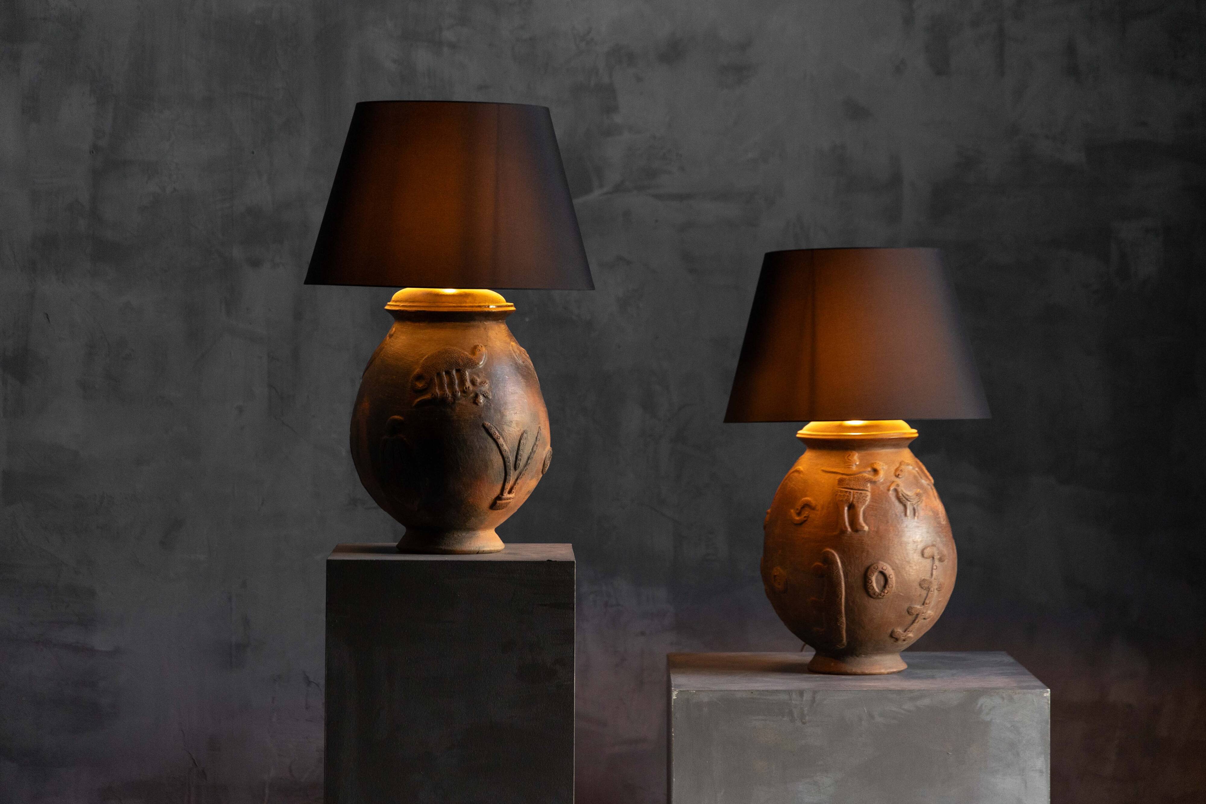 Handcrafted ceramic table lamps, France, 20th century