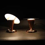 Paire de lampes de table Bauhaus en forme de champignon, finition cuivre, années 1930, Tchécoslovaquie