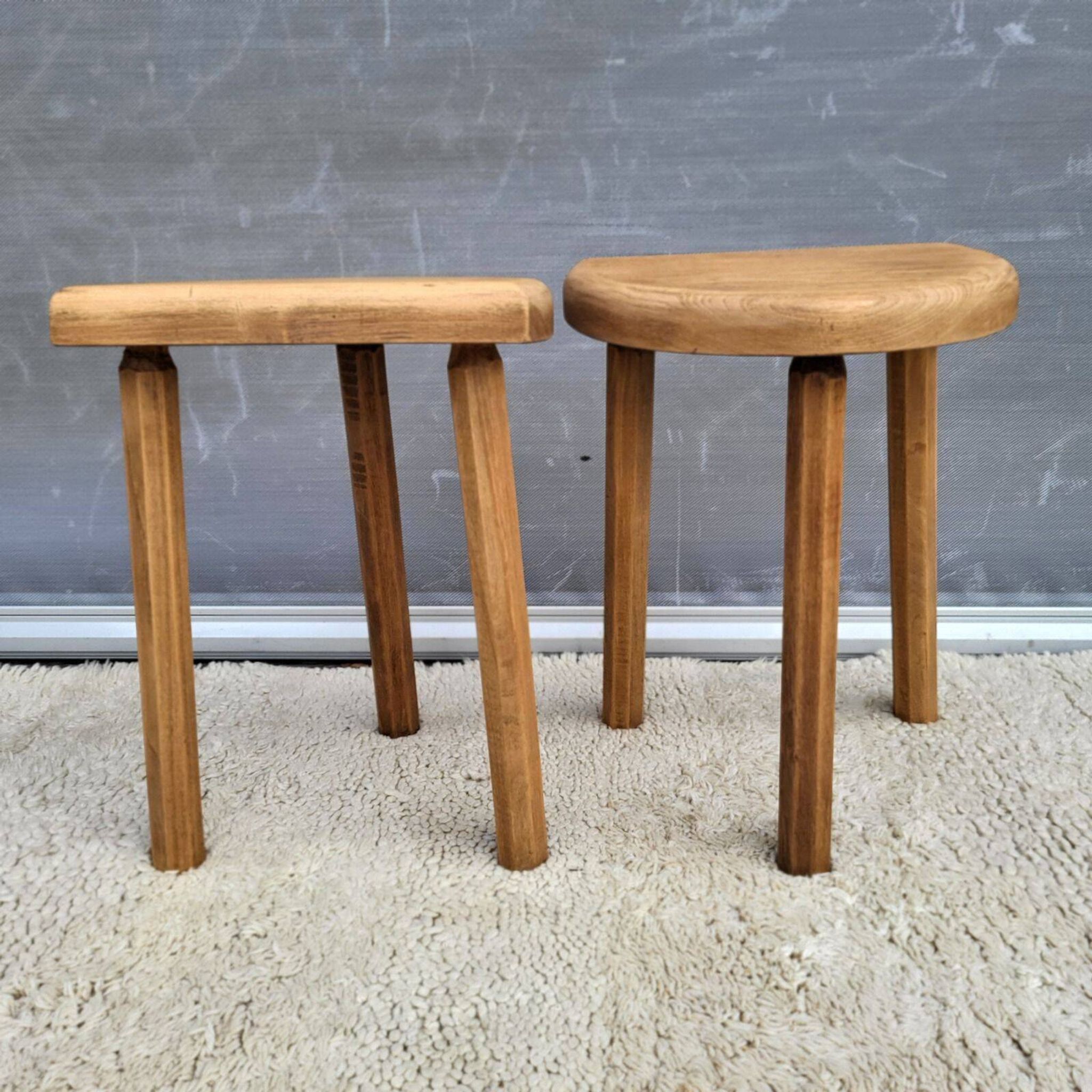 Pair of raw wood milking stools • Brutalist spirit & nature