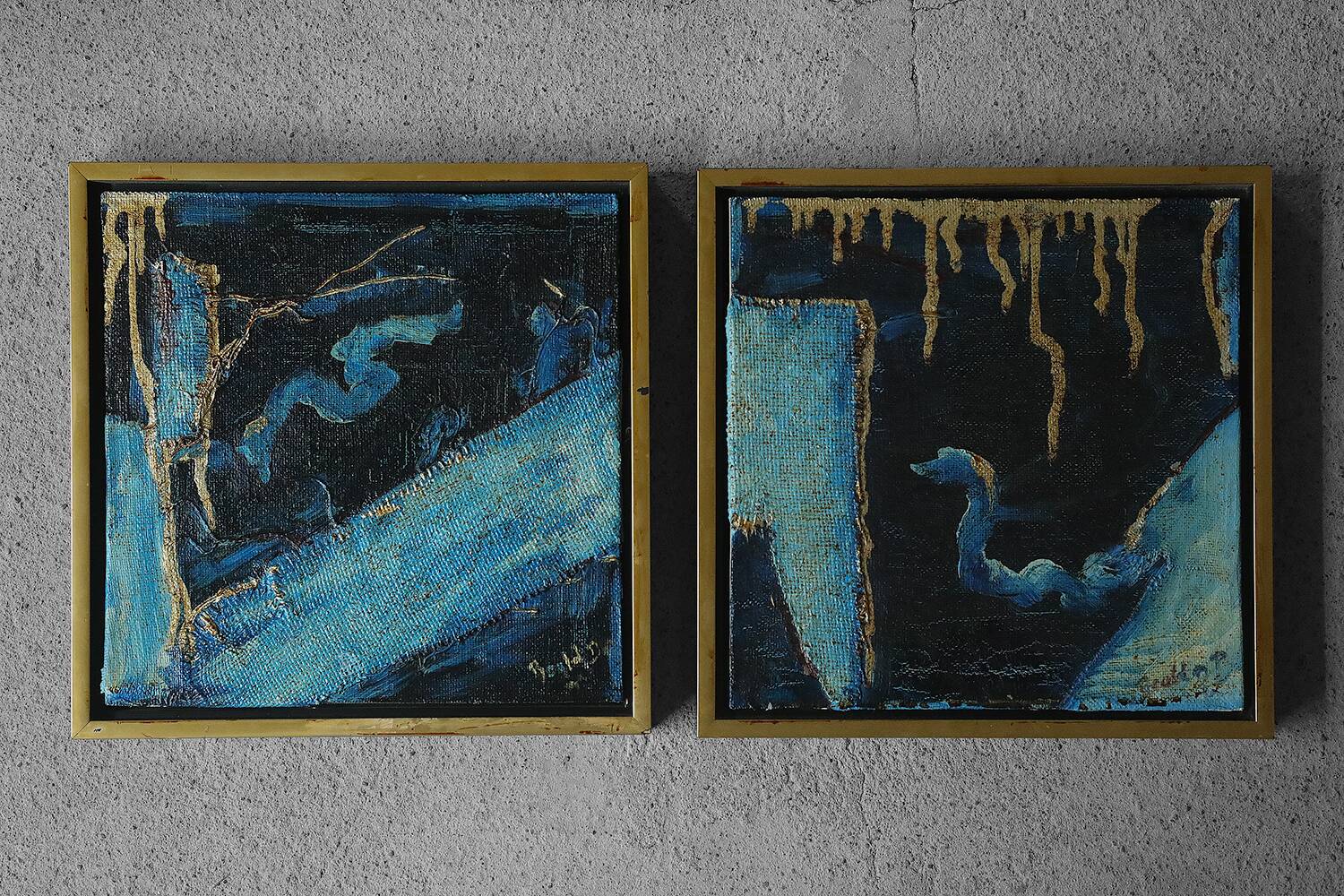 Diptych in oil on canvas, Roald Ditmer, Abstract composition, 1980s, framed, set of 2