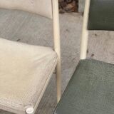 3 Scandinavian Baumann style chairs, steel and white and dark green crocodile leather