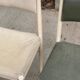 3 Scandinavian Baumann style chairs, steel and white and dark green crocodile leather