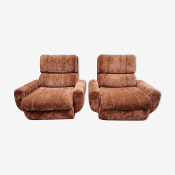 Pair of vintage velvet armchairs, brown, 70s