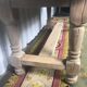 Solid oak farm table with turned feet & 2 elongated aero gum