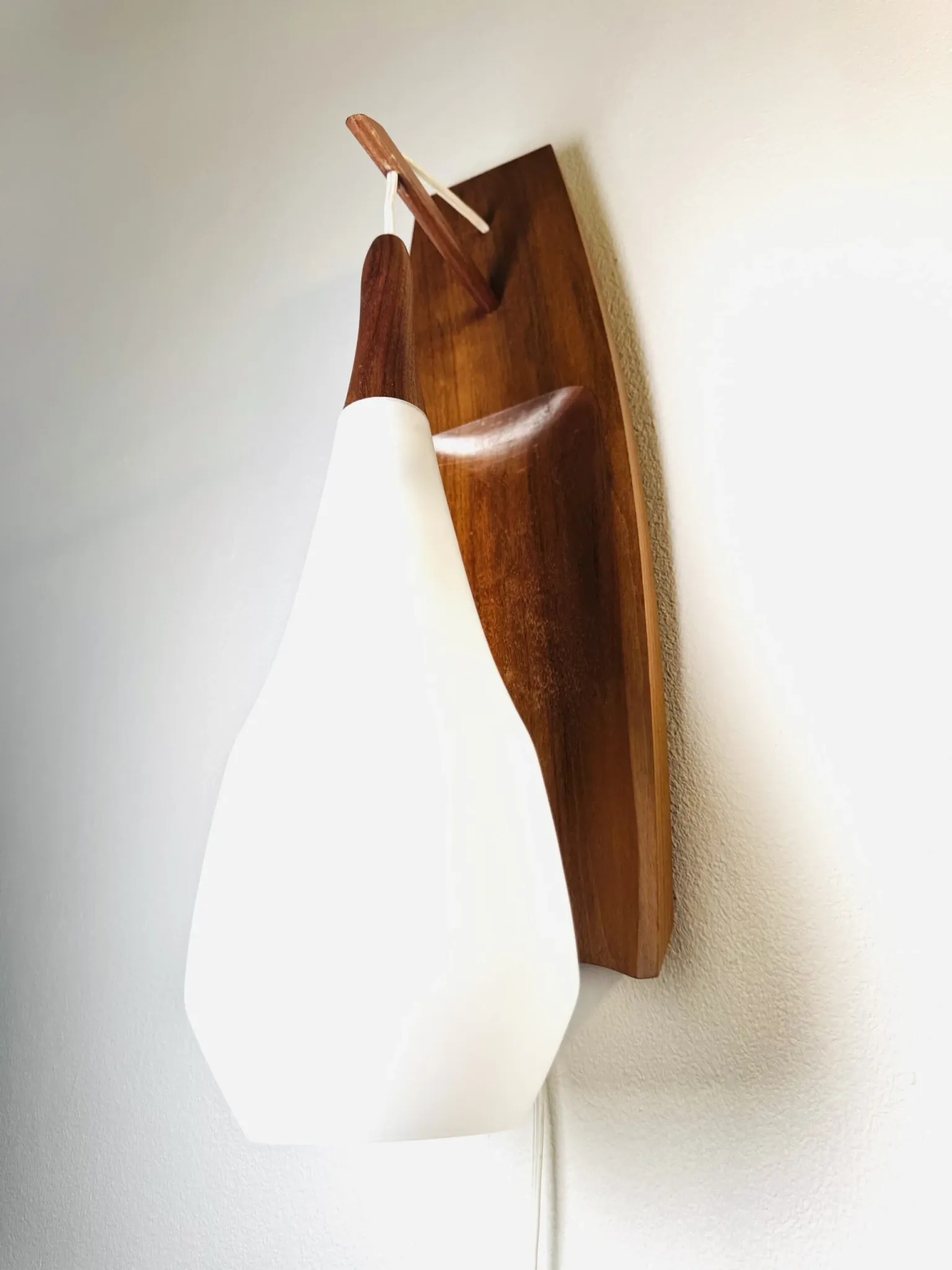 Floating Wall Lamp In Wood & Matt Opal Glass By Philips, The Netherlands, 1950S