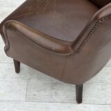 1960s, Danish armchair, furniture leather, ash wood legs.