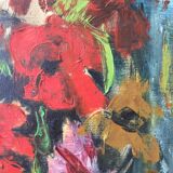Toile huile ancienne fleurs