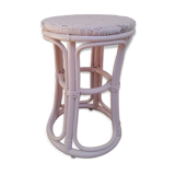 Vintage powder pink rattan stool