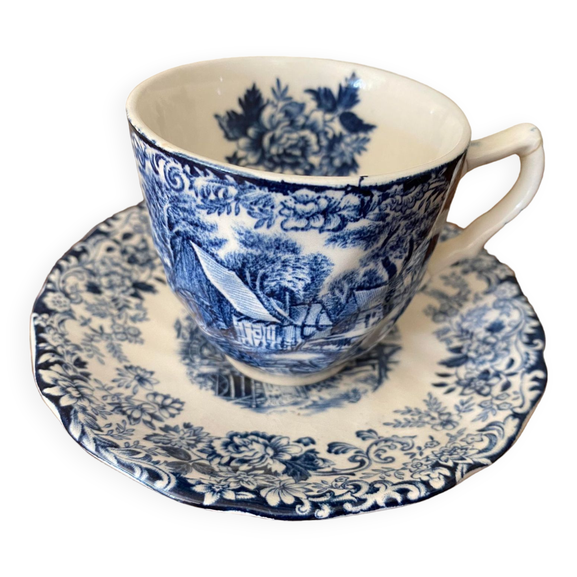 Coffee cup and its English earthenware saucer Mill Stream Johnson Bros