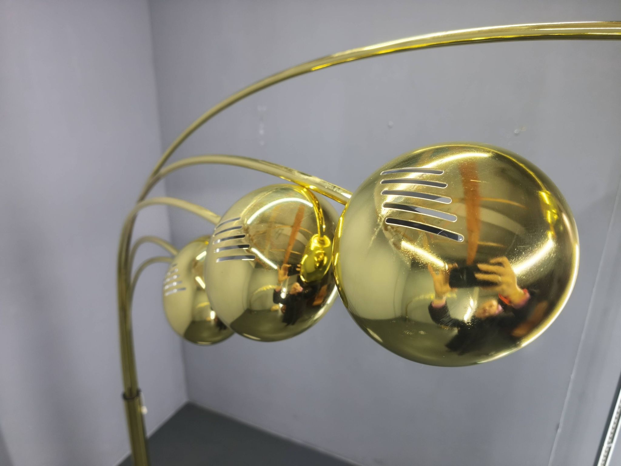 Danish Arc Floor Lamp by Bilka Brass Marble, 1970s