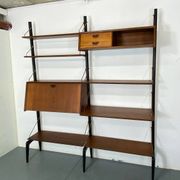 Mid-Century Danish Style Teak and Brass Wall System Unit by Louis Van Teeffelen for Wébé, 1950s