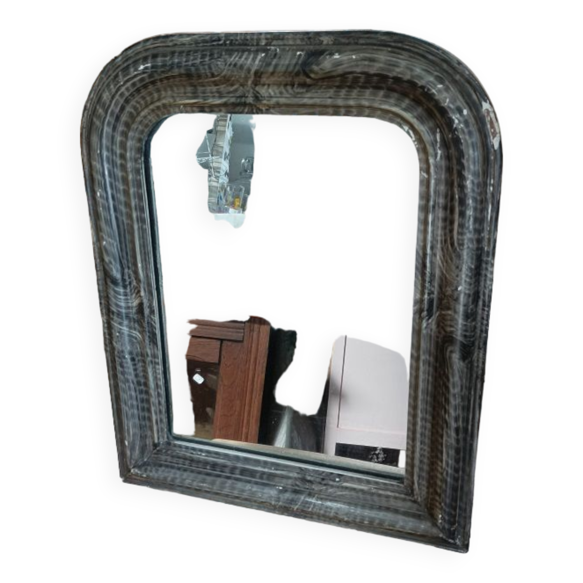 Wooden frame mirror patinated black plaster