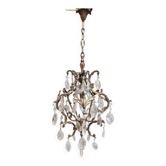 Rare old chandelier / lantern in patinated bronze louis xv style / working condition