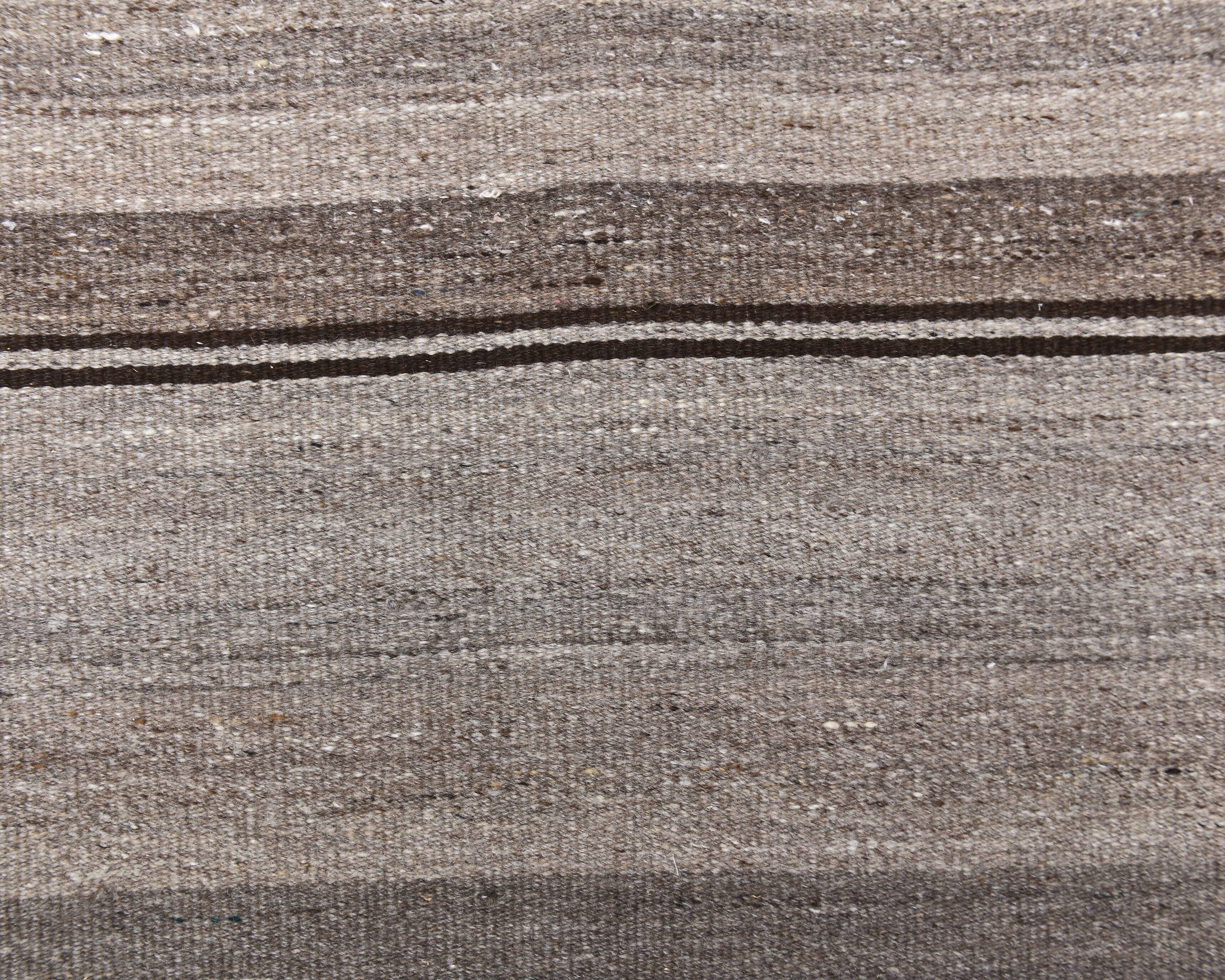 2x9 Brown Beige Striped Kilim Runner Rug 71x279Cm SK 241367