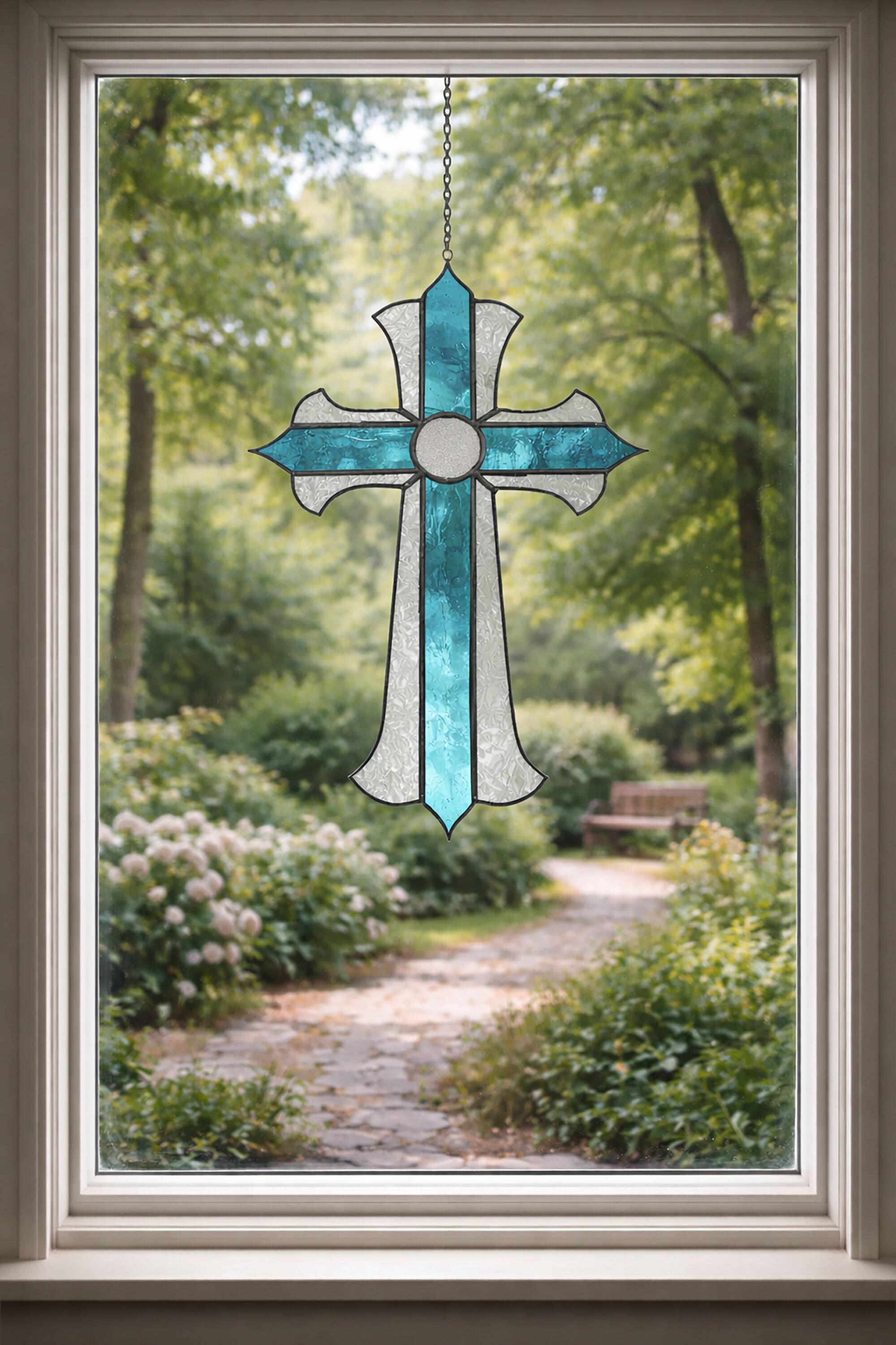 Croix en vitrail – Style Tiffany fait main, décoration murale