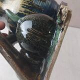 Old terracotta vase, pumpkin decoration, wood, to be identified