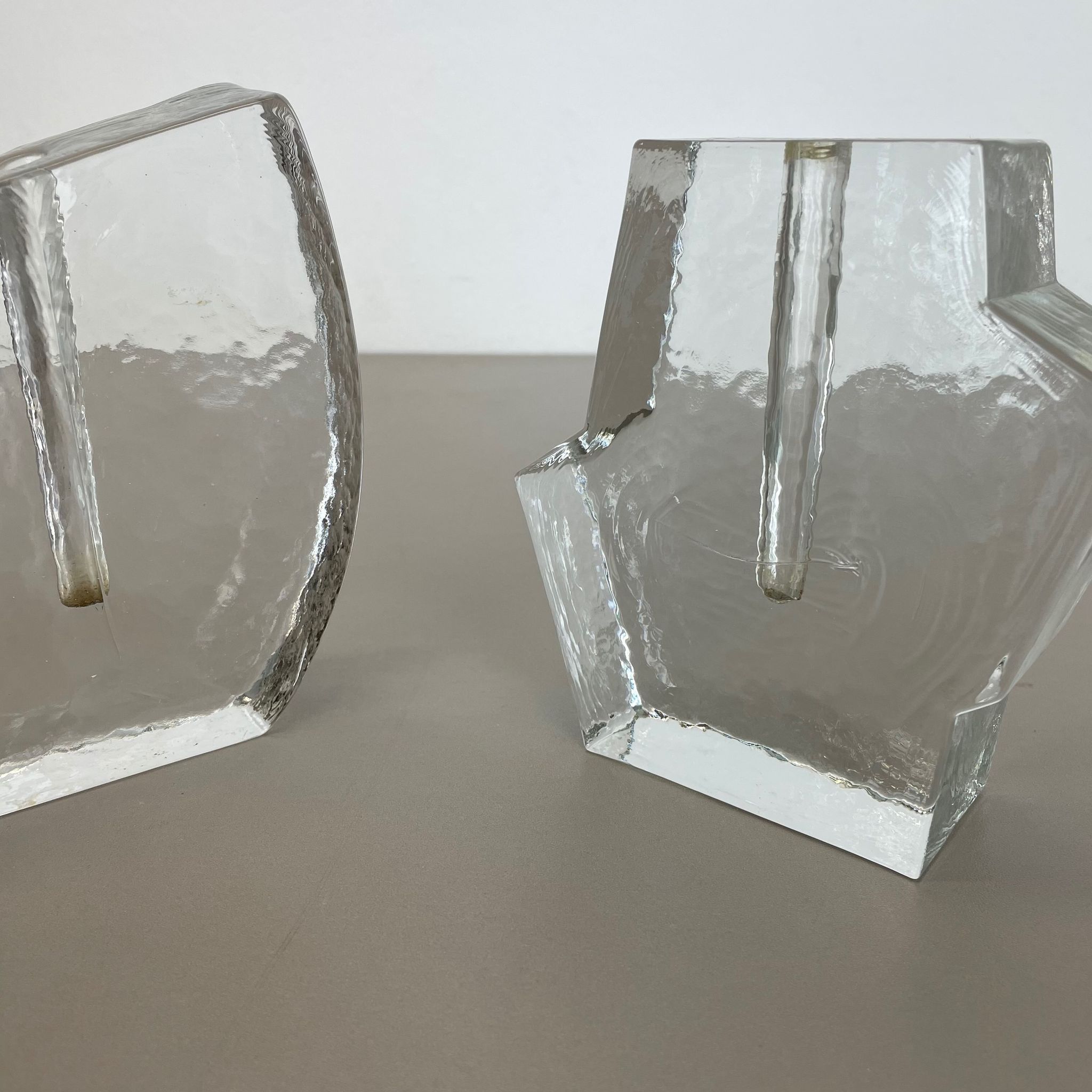 Set of 2 "brutalist" rock glass vases, germany 1970