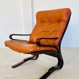 Vintage mid century scandinavian (oddvin rykken) cognac leather chair 1960s