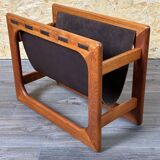 60s 70s newspaper holder Aksel Kjersgaard made of teak & leather