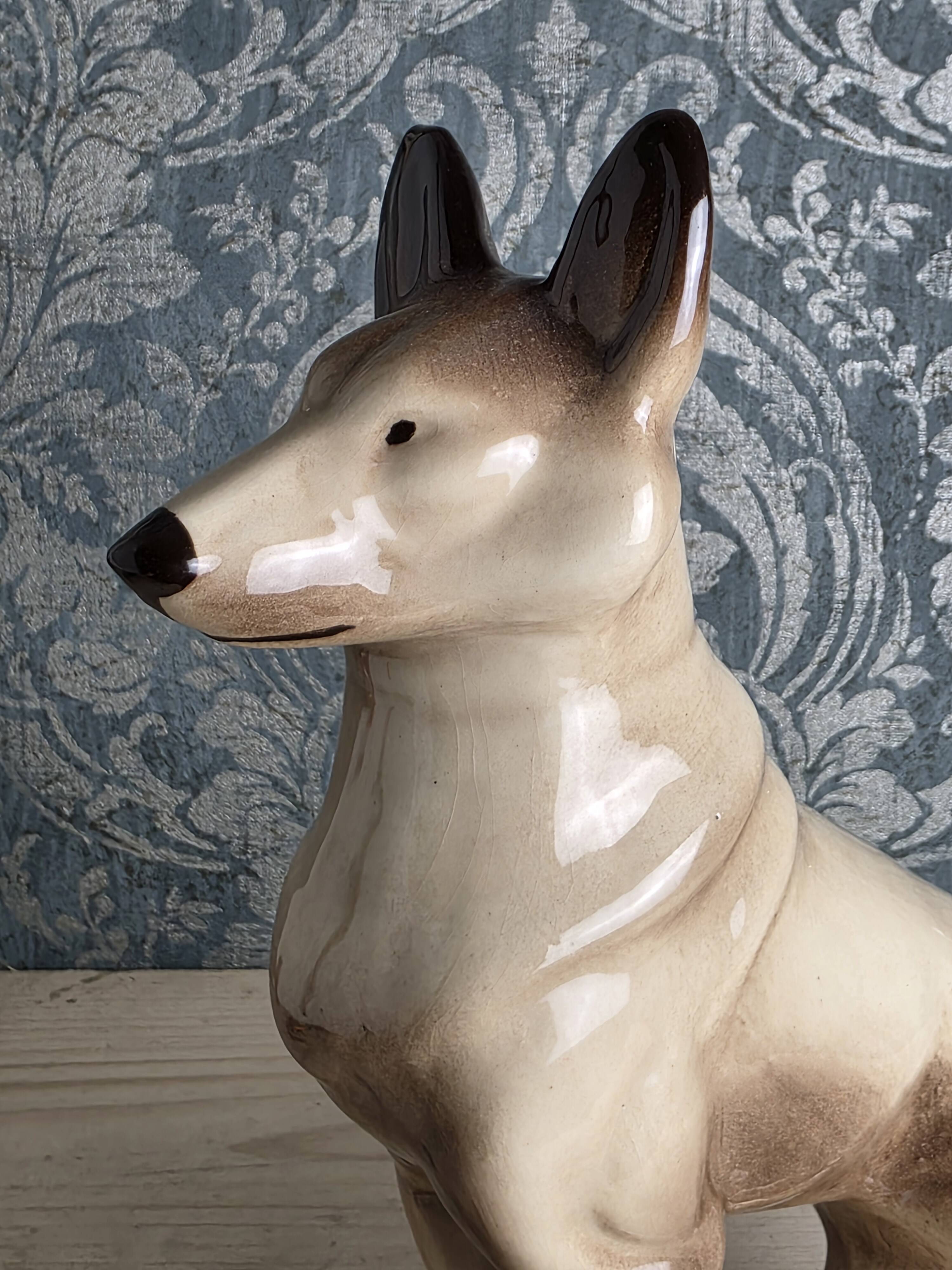 Porcelain shepherd dog, large decorative sculpture.