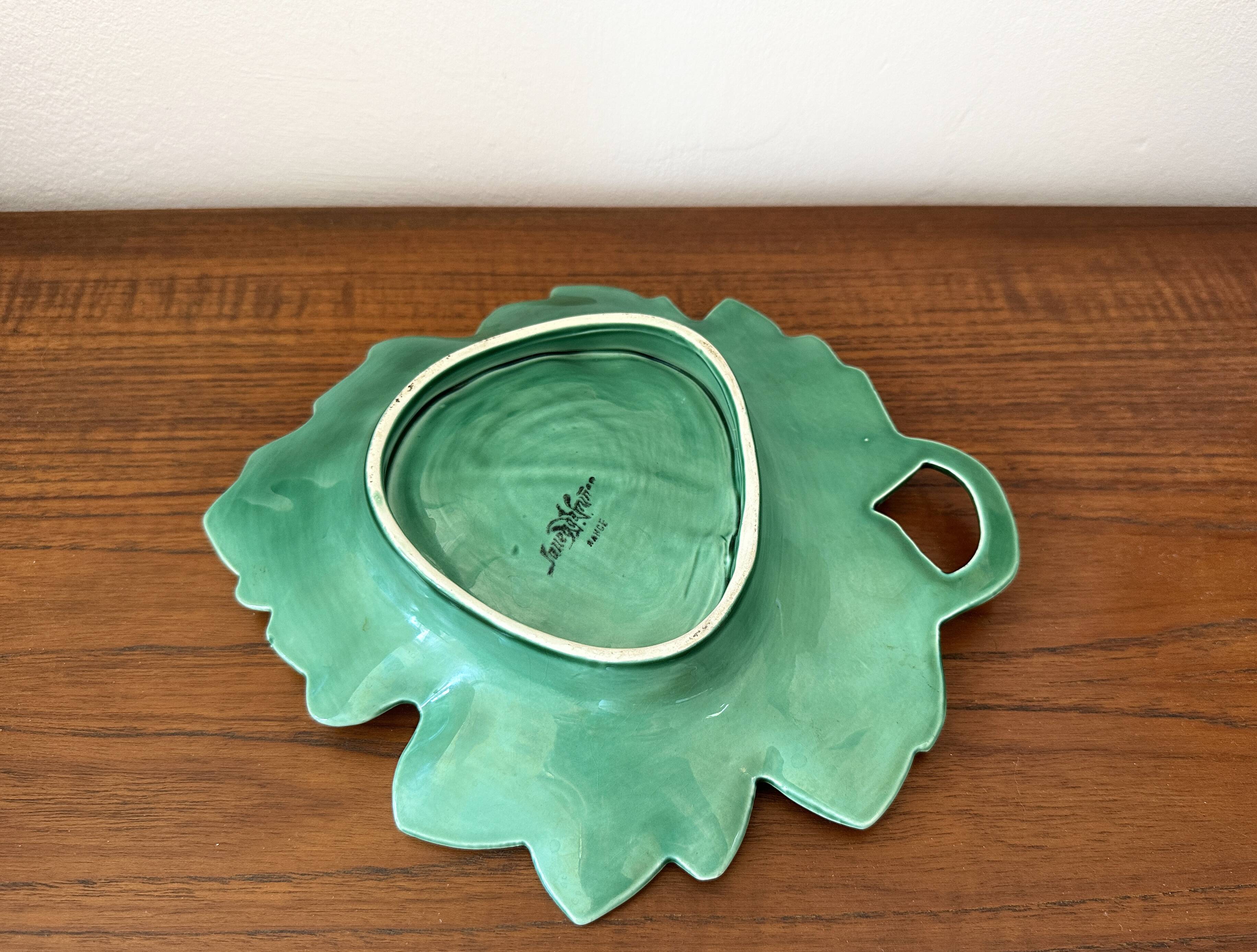 Vintage barbotine leaf faience dish empty pocket Sarreguemines