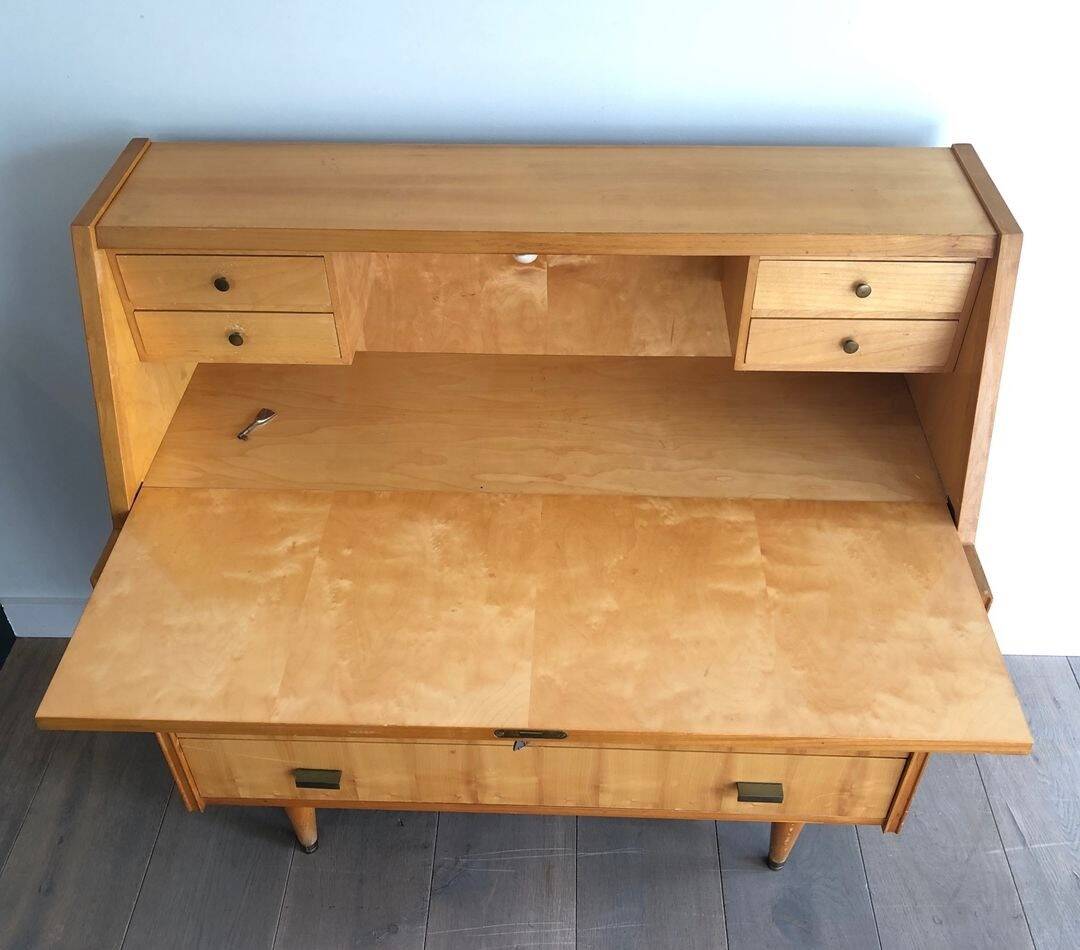 Secretary in Sycamore with Bronze Handles, French Work