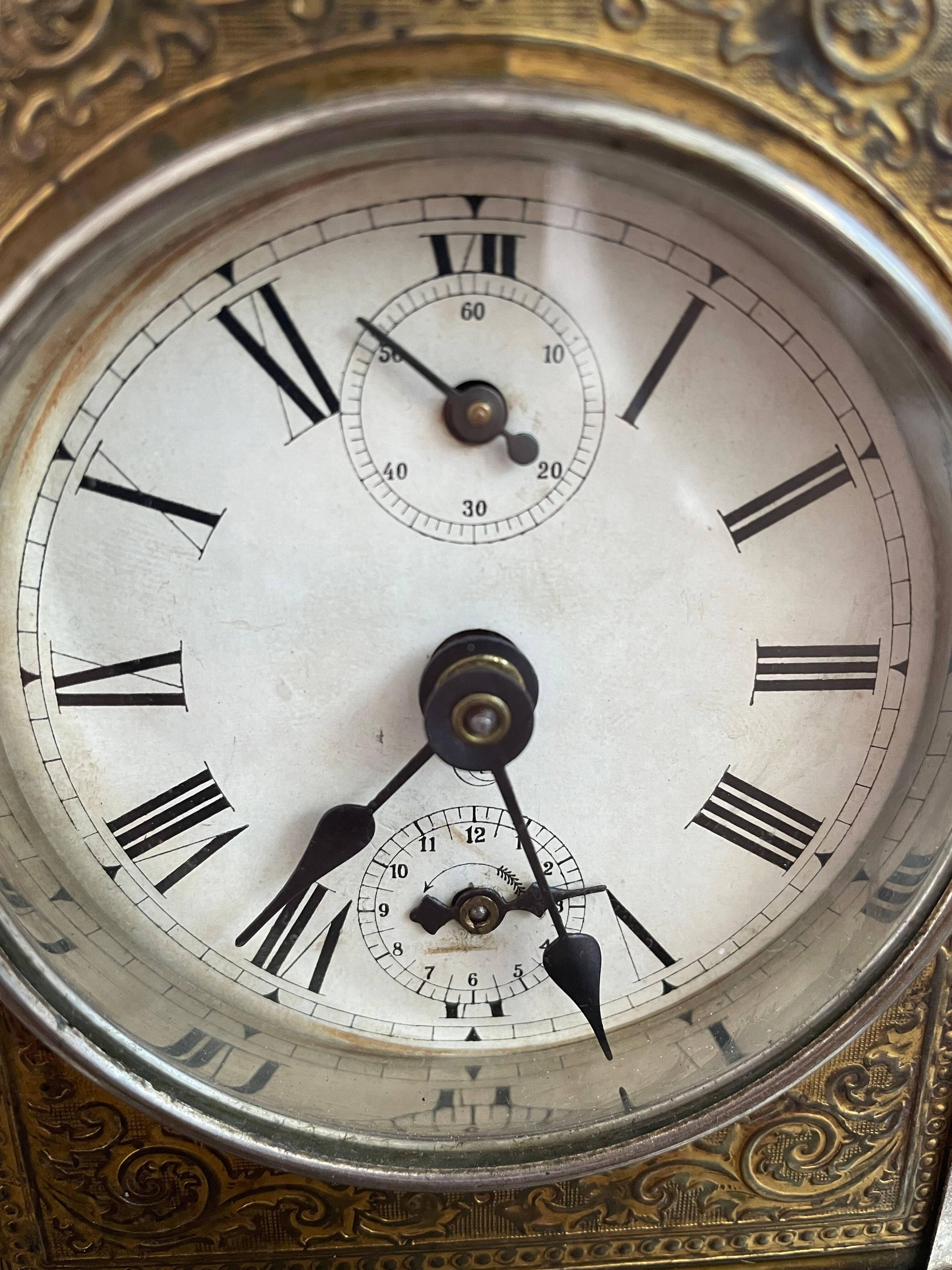 Horloge, pendule d'officier, laiton, pendule voyage, réveil, cadran, vitres latérales, restaurée