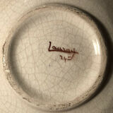 Empty cup pocket in cracked earthenware decoration plums signed Lauray
