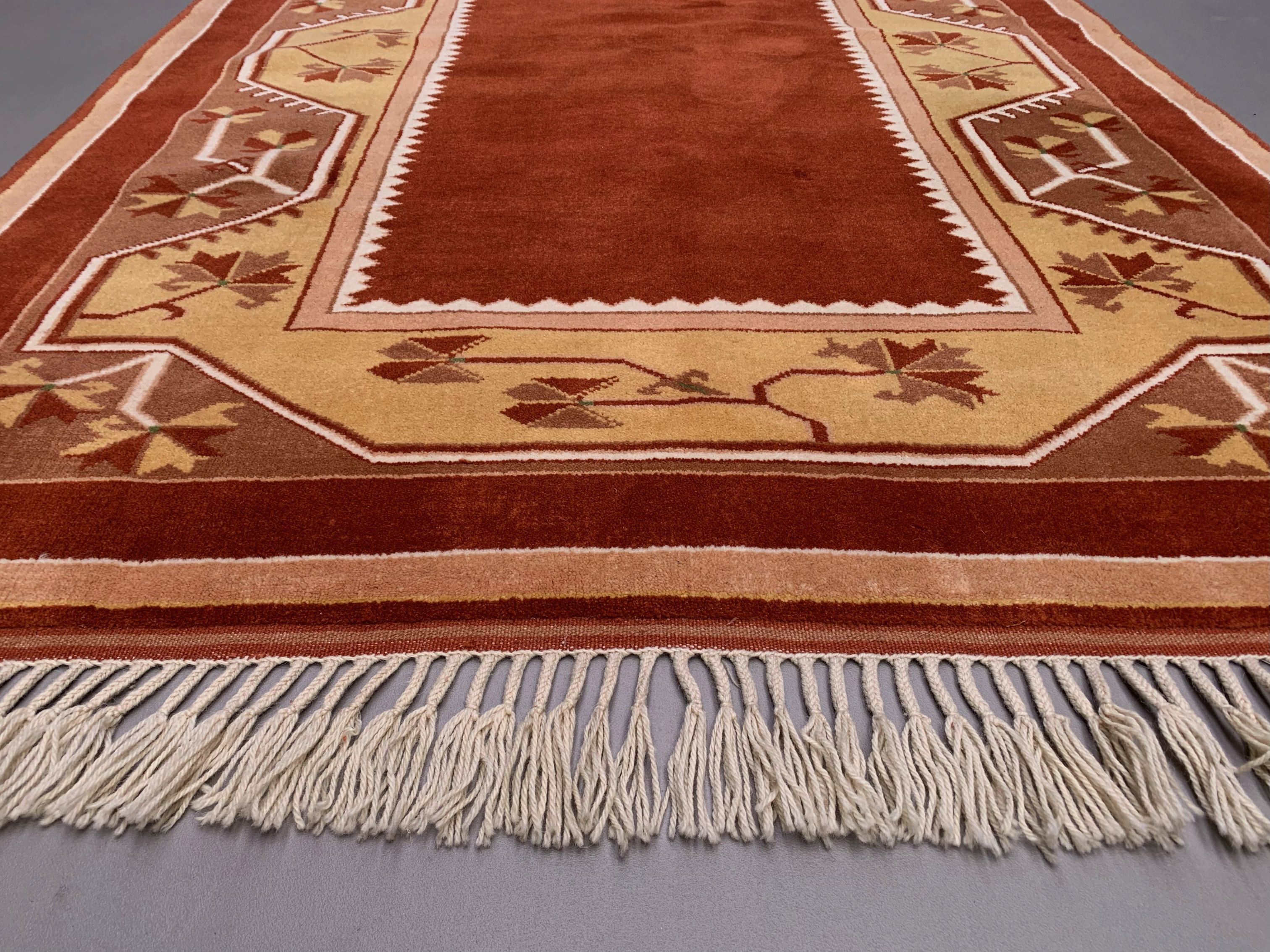 Old Turkish Milas Rug 200x142 cm vintage carpet Ushak Region Beige Rust Medium