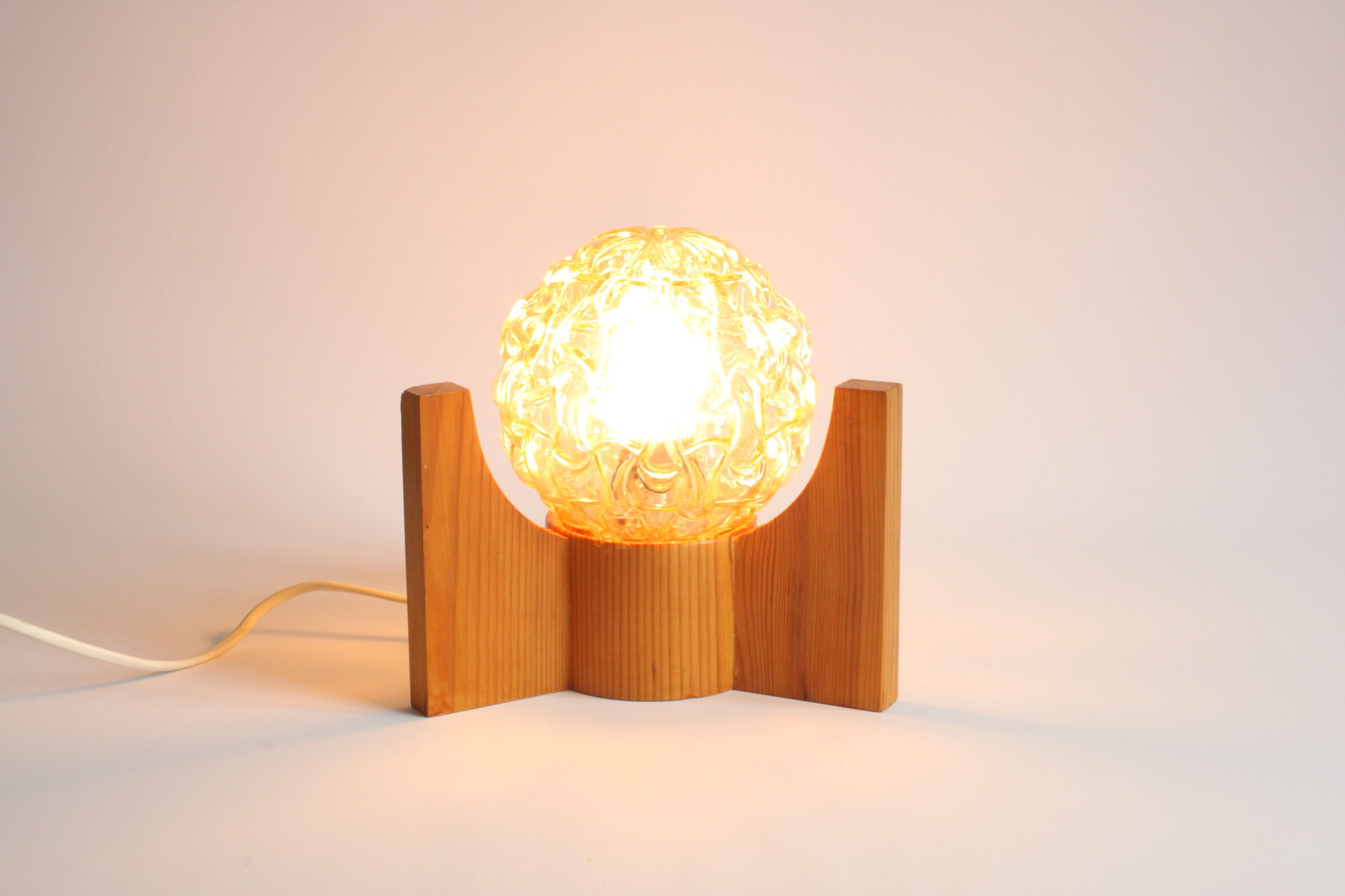 Textured glass ball space age lamp wooden table lamp, 1970s