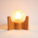 Textured glass ball space age lamp wooden table lamp, 1970s