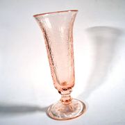 Vintage pink moulded glass cornucopia vase – bead and heart decoration